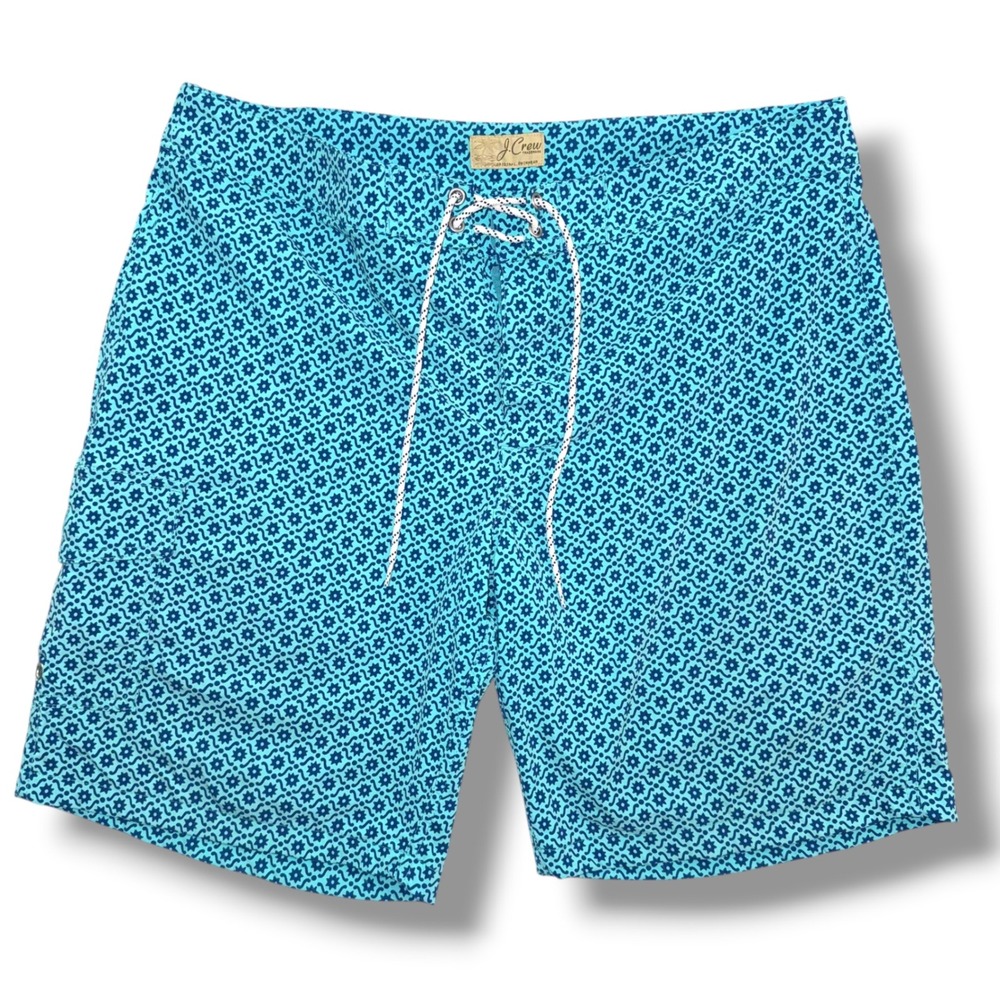 J.Crew Mens Teal Geometric Sunburst Board Shorts Swim Trunks K8183 Size 33